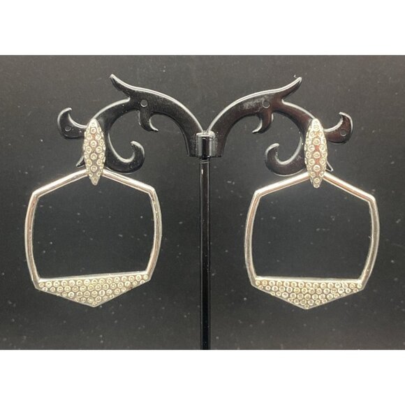 Kendra Scott Selena Earrings Silver Plated Pave Crystal Open Frame Pierced - Picture 1 of 8